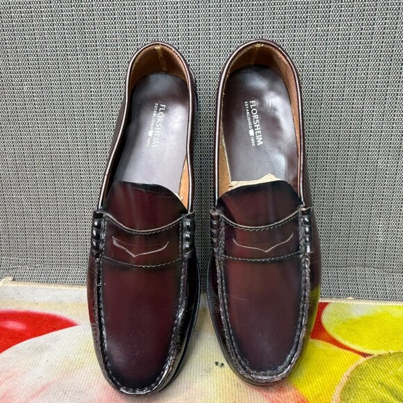 Florsheim Mens Size 11D Burgundy Leather Berkley Slip-On Penny Loafers - Picture 5 of 10